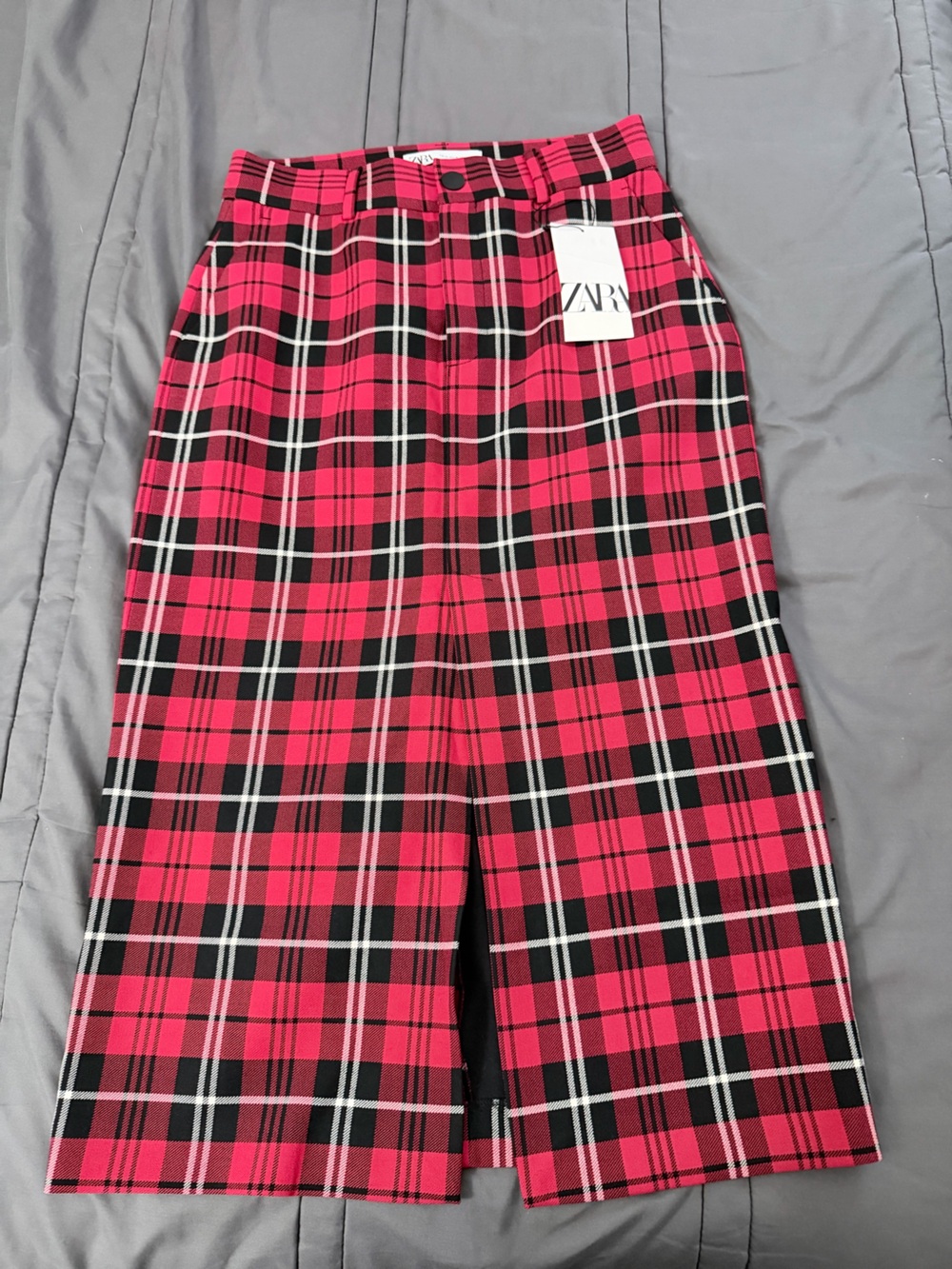 Zara Hot Pink & Black Plaid Skirt
